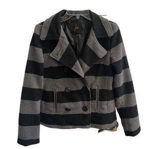 JACK - Womens SHORT AWESOME DOUBLE BREASTED JACKET Black and Grey striped Small